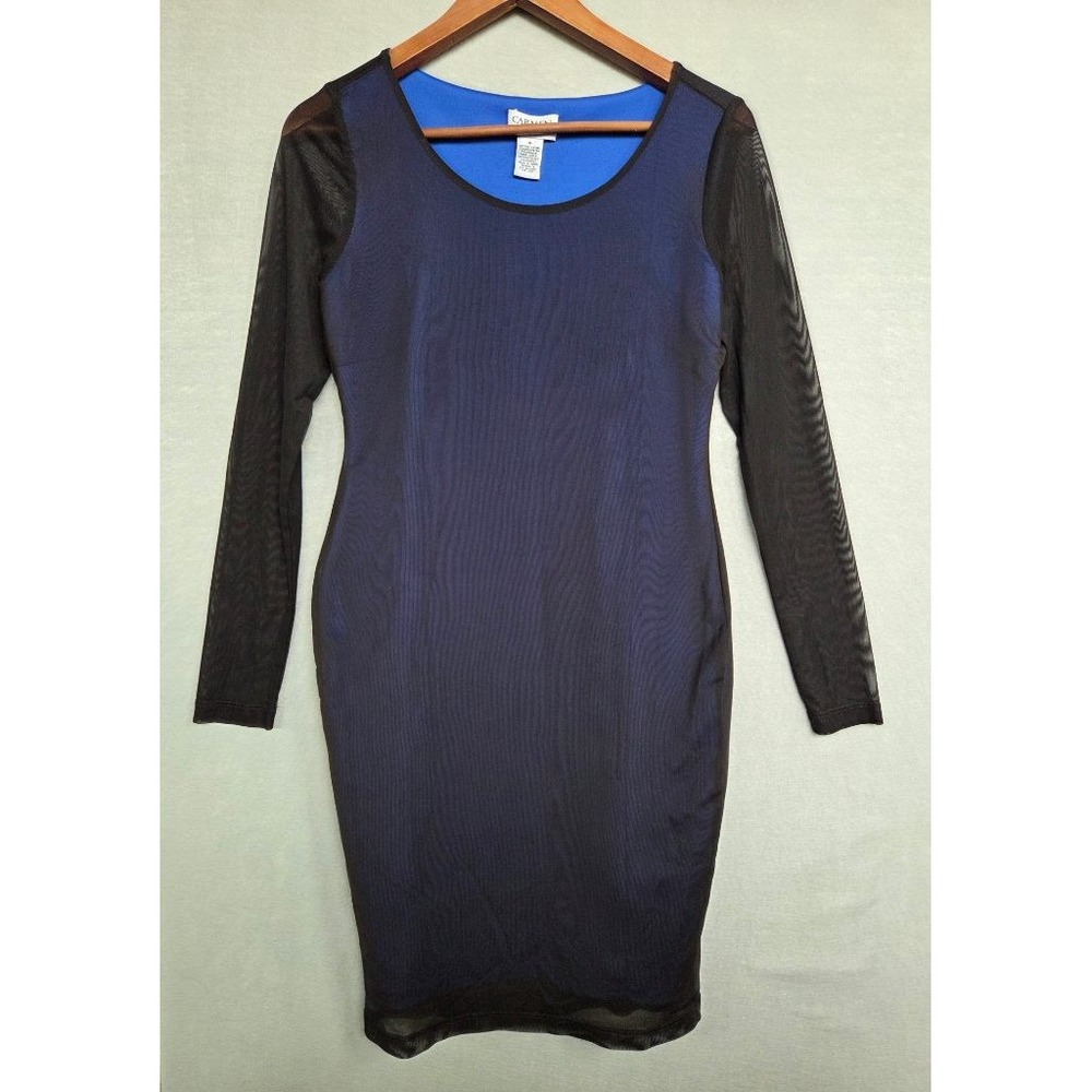 Carmen Marc Valvo Black Mesh Bodycon Dress M Cobalt Blue Y2K Whimsigoth Club